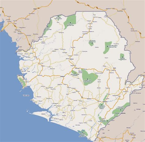 Large Road Map Of Sierra Leone With Cities And National Parks Sierra