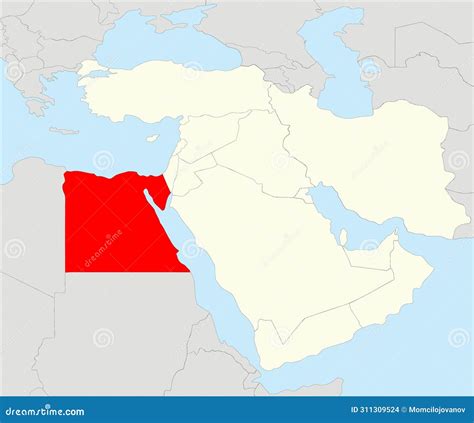 Mapa Vermelho Do Egito Dentro Do Mapa Bege Destacado Do Médio Oriente