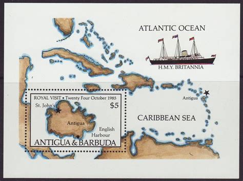 Antigua Barbuda Sg Ms Umm Minisheet Royal Visit Ships Boats