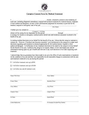 Fillable Online Caregiver Consent Form For Medical Treatment I