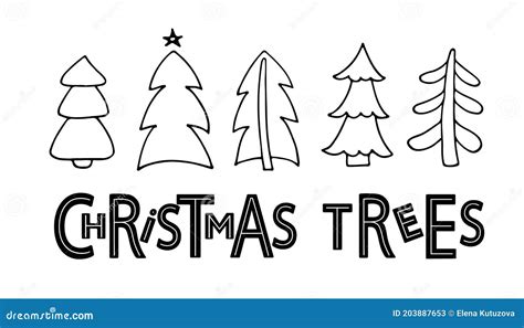 Christmas Trees Lettering With Christmas Trees Set Sign For Christmas