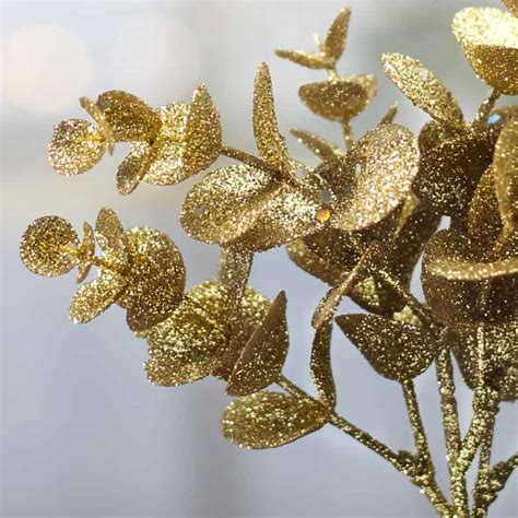 Gold Glittered Artificial Eucalyptus Stem Christmas Holiday Florals Floral Supplies Craft