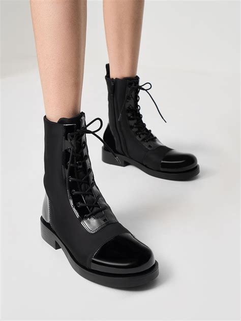 Black Nylon And Patent Combat Boots Charles And Keith Uk