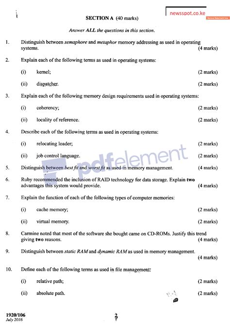 Operating System Knec Revision Notes Information Communication