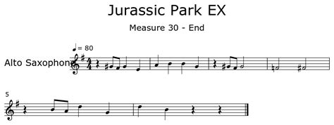 Jurassic Park Ex Sheet Music For Alto Saxophone