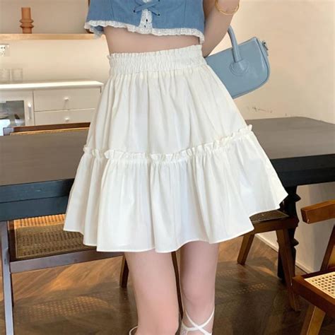 Cheap Houzhou Mini Skirts Women Kawaii Cute Patchwork High Waist