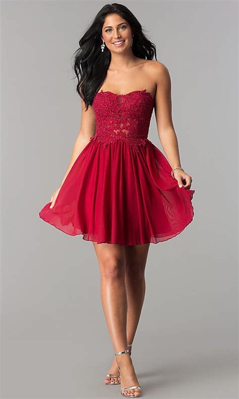 Lace Applique Strapless Sweetheart Homecoming Dress Homecoming