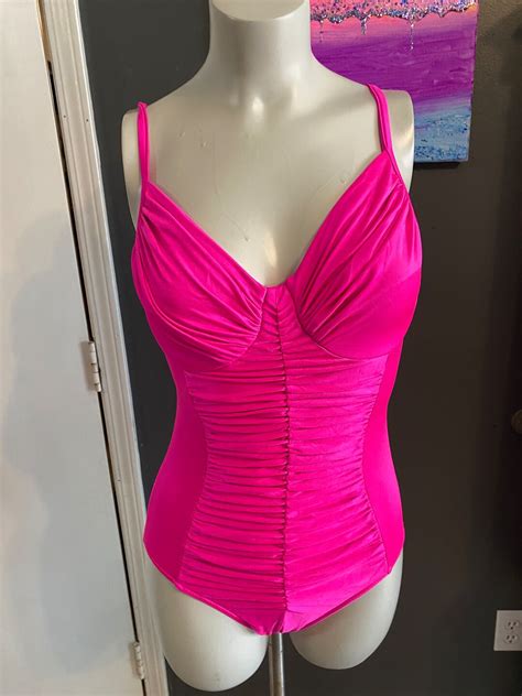 Vintage S One Piece Hot Pink One Piece Swimsuit Size Etsy