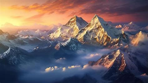 Premium AI Image A Majestic Mountain Range With Snow Capped Peaks And