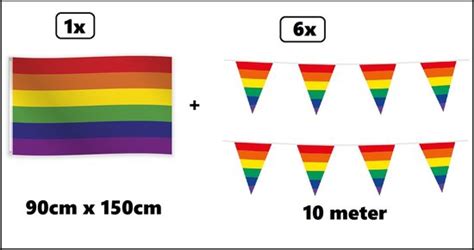 6x Regenboog Vlaggenlijn 10 Meter Regenboog Vlag 90cm X 150cm