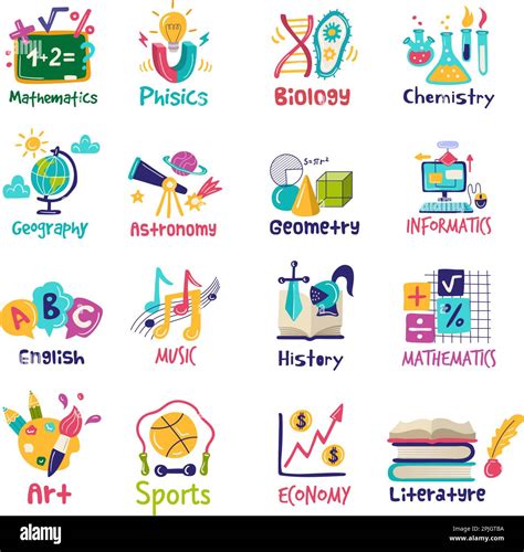 Símbolos De La Ciencia Logotipo Para Lecciones Matemáticas Química Geografía Plantillas De