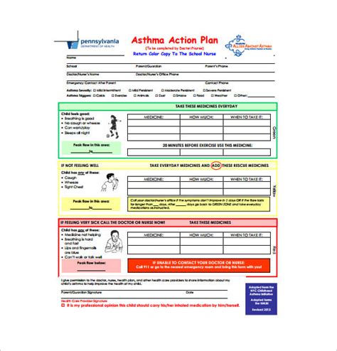 Free Printable Asthma Action Plan