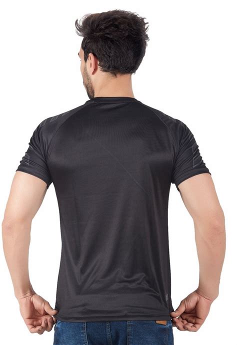 Polyester Men Spruce Fit Printed Dri Fit Black T Shirt Round Collar At