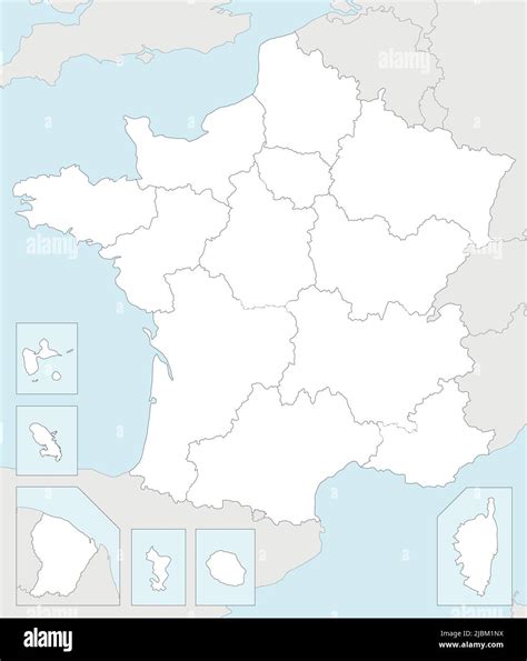 Vektor Leere Karte Von Frankreich Mit Regionen Und Territorien Und