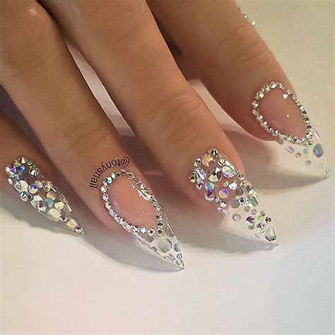 REPOST Clear Stiletto Nails With Big Holo Glitter And