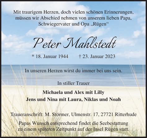 Traueranzeigen Von Peter Mahlstedt Trauer Gedenken