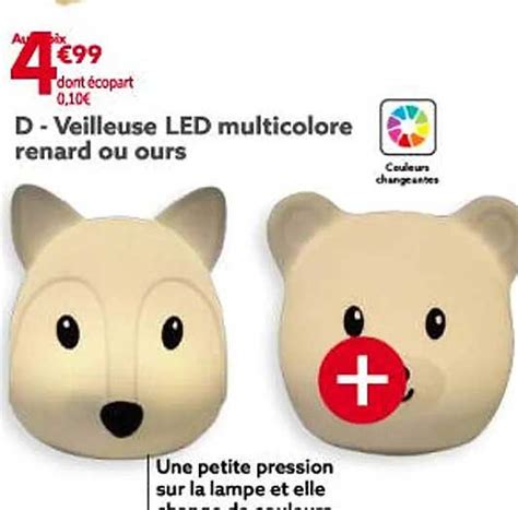 Promo Veilleuse Led Multicolore Renard Ou Ours Chez GiFi ICatalogue Fr