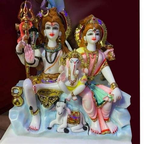 Multicolor Painted Marble Shiv Parivar God Statue For Worship Size