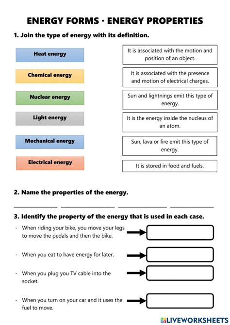 Energy Forms Worksheet With Instructions For Students To Use In The