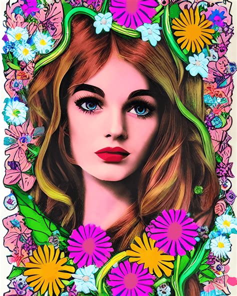 Mod 60s Beautiful Woman Groovy Flower Power · Creative Fabrica