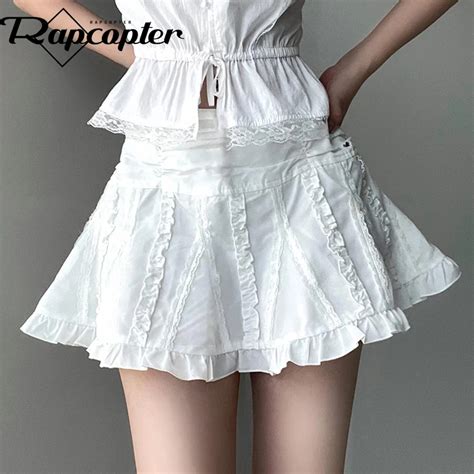 Rapcopter Y K Trim Pleated Skirts Women Fairtcore Cute Sweet Mini