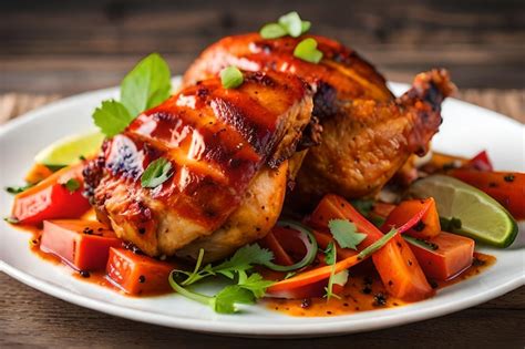 Un Plato De Comida Con Pollo Y Verduras Foto Premium