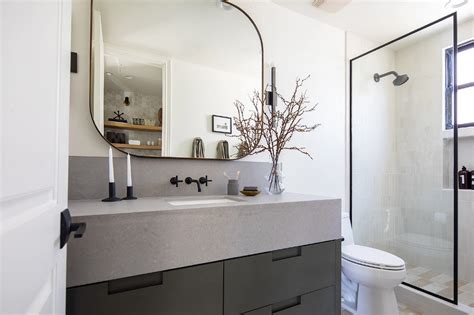 Shower With Vertical Stacked Light Gray Glazed Tiles Transitional