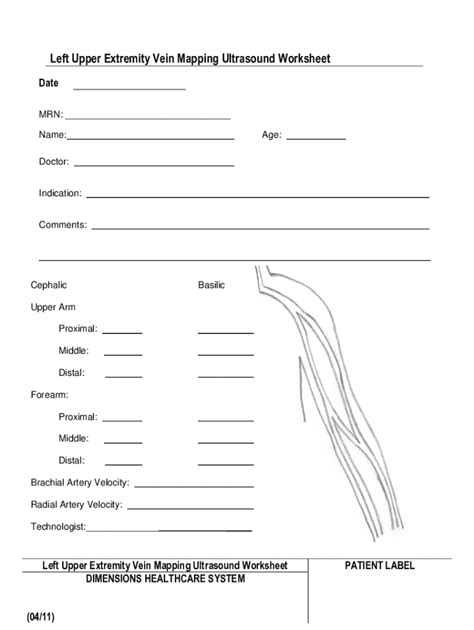 Fillable Online Left Upper Extremity Vein Mapping Ultrasound Worksheet