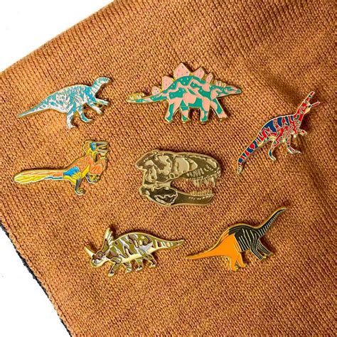 Dinosaur Enamel Pin Set Dinosaur Pin Badges Dinosaur Badge Trex