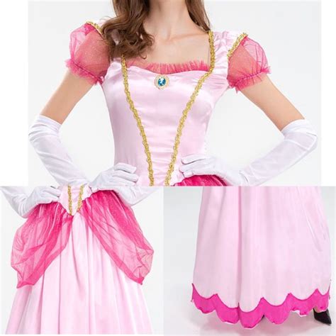 Adult Princess Peach Costume Women Cosplay Party Halloween Masquerade