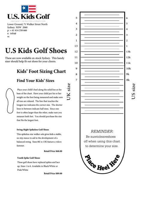 U.s Kids Golf Shoes Size Chart printable pdf download