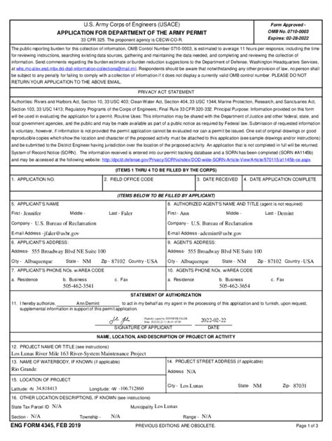 Fillable Online Form Us Army Corps Of Engineers Application For