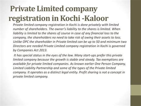 Ppt Private Limited Company Registration Powerpoint Presentation