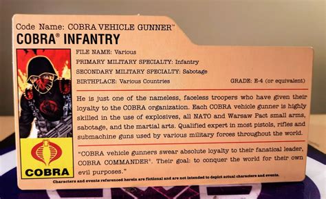 Gi Joe Cobra Vehicle Gunner File Card G I Joe V Ebay