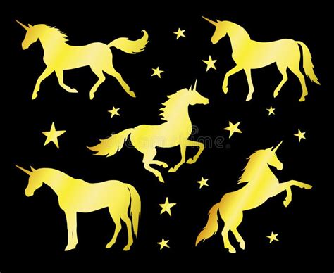 Vector Set Bundle Of Gold Unicorn Silhouette Stock Illustration ...