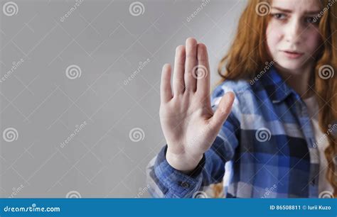 Girl Showing Stop Hand Sign Gesture Body Language Gestures Ps Stock