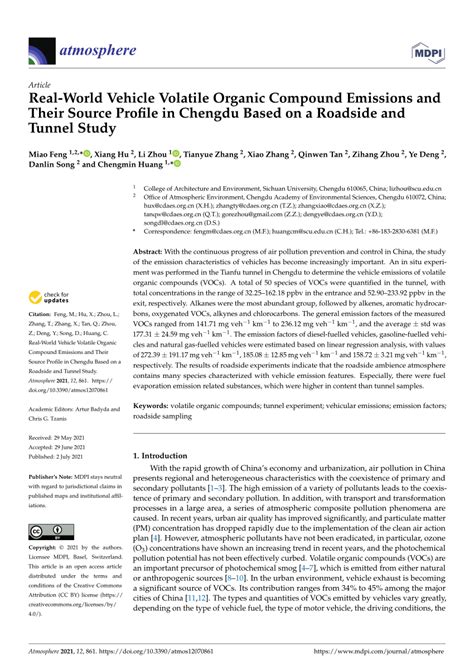 Pdf Real World Vehicle Volatile Organic Compound Emissions And Their Source Profile In Chengdu