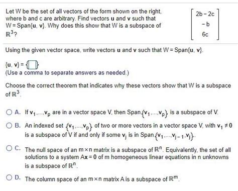 Solved Let W Be The Set Of All Vectors Of The Form Shown On Chegg