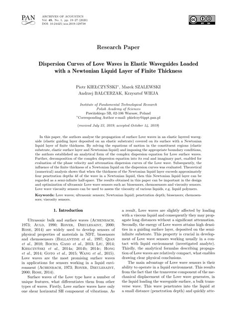 Pdf Dispersion Curves Of Love Waves In Elastic Waveguides Loaded With