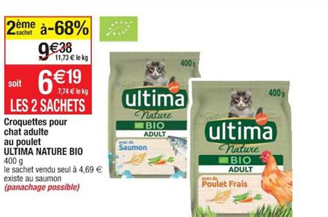 Promo Croquettes Pour Chat Adulte Au Poulet Ultima Nature Bio Chez Cora