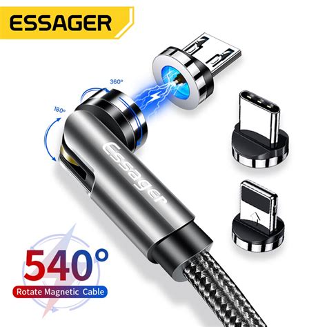 Essager 540 Girar Cabo Magn Tico Micro USB Tipo C Carregamento R Pido