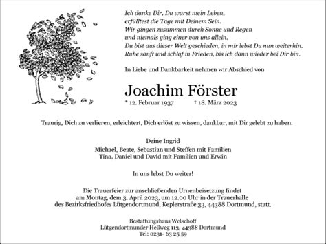 Traueranzeigen von Joachim Förster sich erinnern de