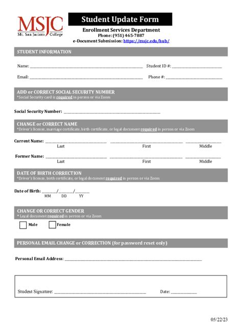 Fillable Online Msjc Student Update Form Fax Email Print Pdffiller