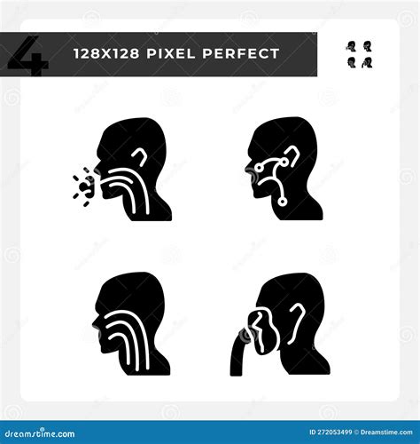 Throat Treatment Black Glyph Icons Set On White Space Stock