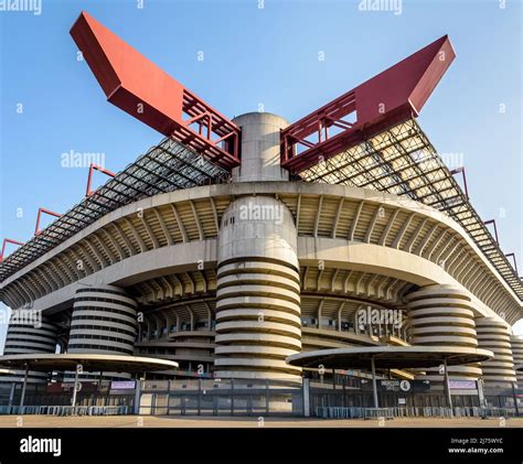 Low angle view of the structure of the San Siro football stadium, home stadium of both Inter ...