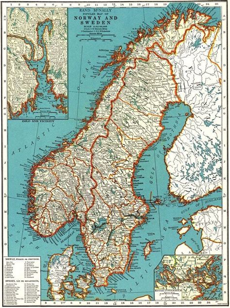 Vintage Sweden Norway And Denmark Map Digital Scandinavia Map Printable