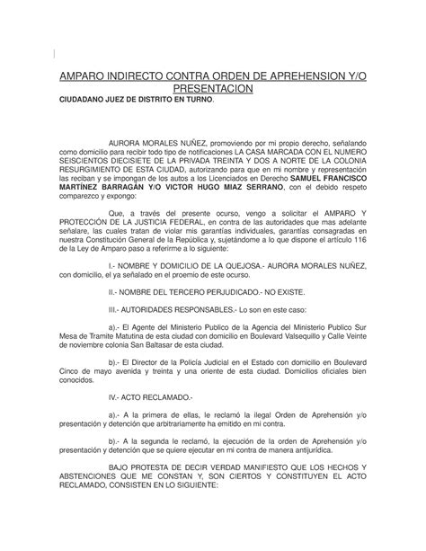 Amparo Indirecto Contra Orden De Aprehension Y Amparo Indirecto