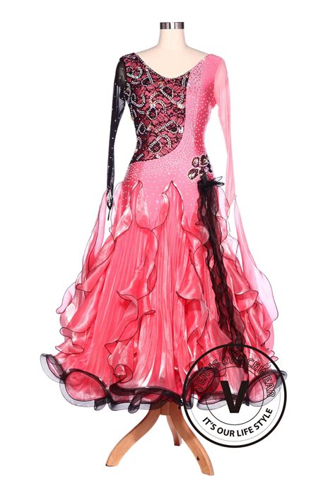 Black Lace Pink Waltz Standard Tango Smooth Ballroom Competition Dance