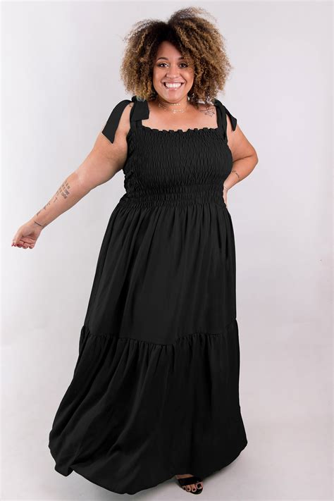 Vestlido Longo Plus Size Lastex Preto Modaliss