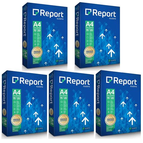 Papel Sulfite A4 Report Branco 75g Caixa Com 5 Resma Com 500 Folhas